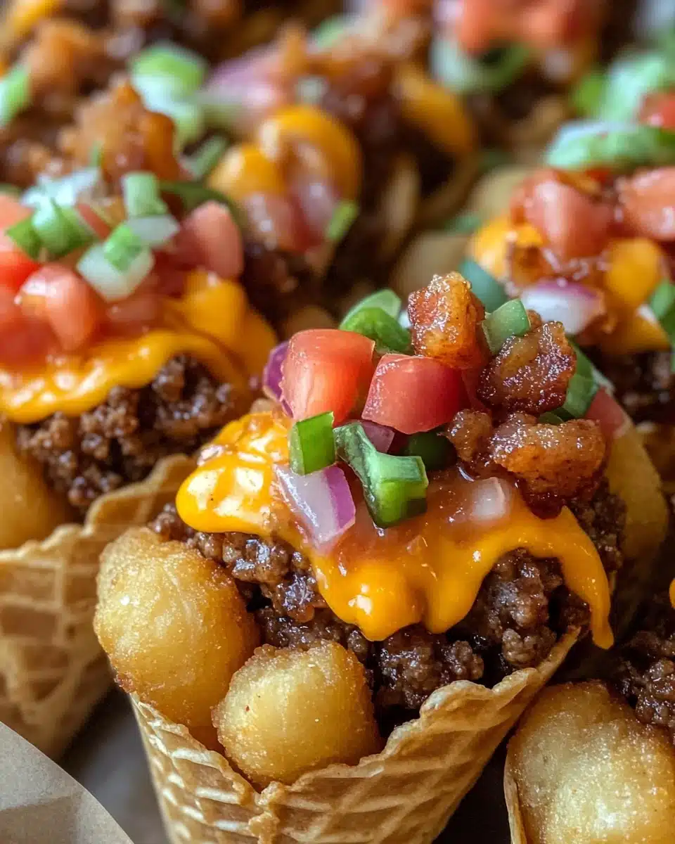 Bacon Cheeseburger Stuffed Tater Tot Cones