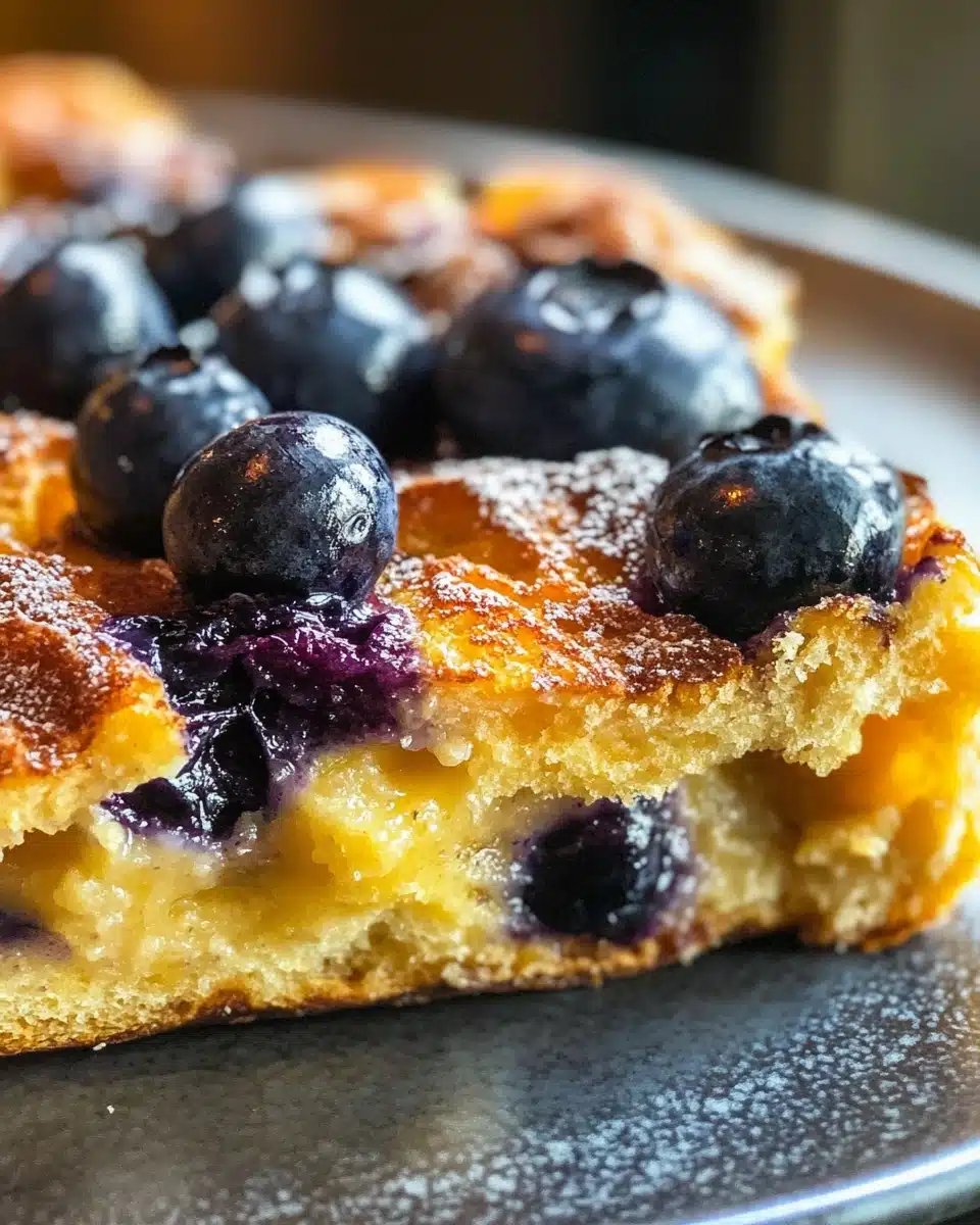 Delicious Blueberry French Toast Casserole with juicy blueberries and crispy top.