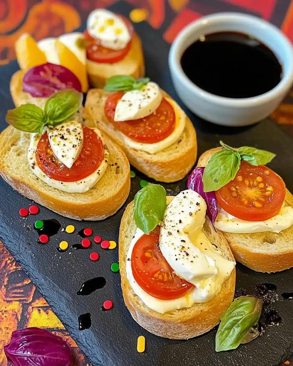 Delicious Boo-Schetta with mozzarella ghosts and fresh toppings.
