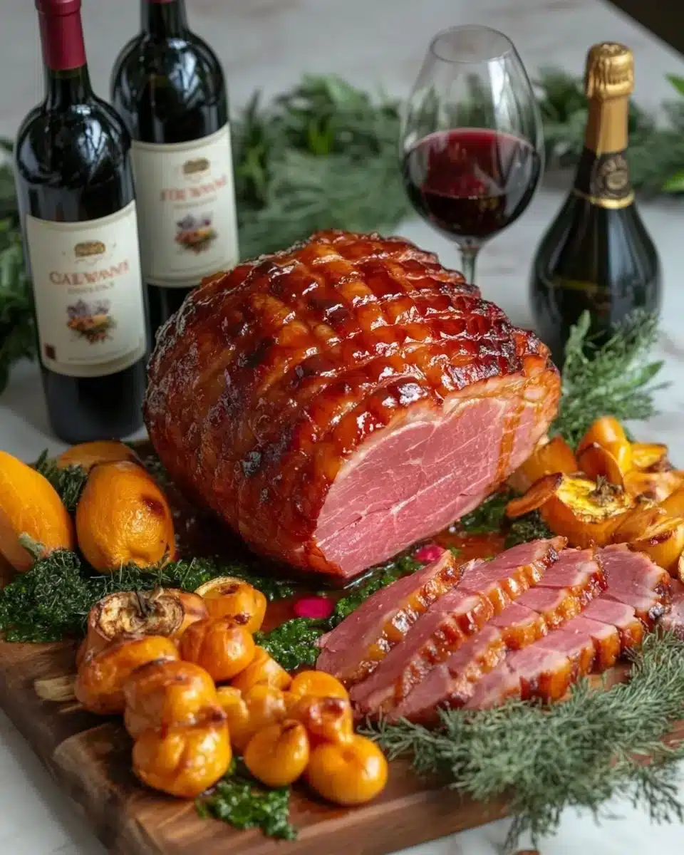 Brown Sugar Rum Baked Ham Delicious Brown Sugar Rum Baked Ham ready for serving.