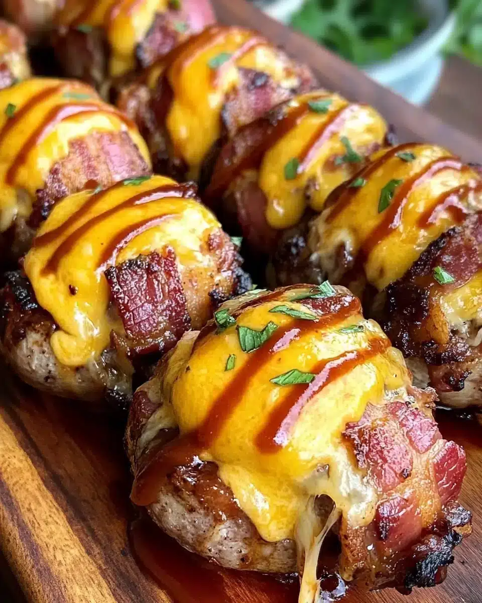 Cheddar-Stuffed BBQ Bacon Bombs on display, ready to enjoy.