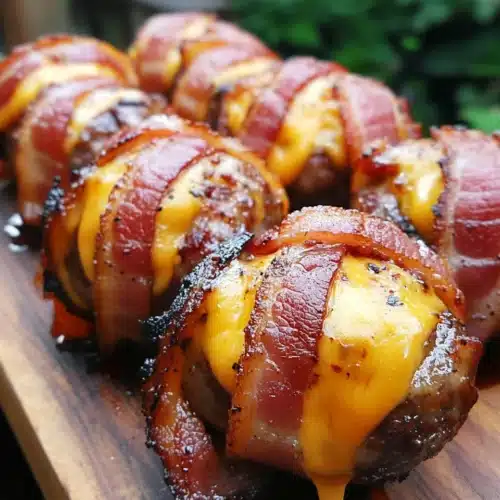 Delicious Cheddar-Stuffed BBQ Bacon Bombs ready to be served.