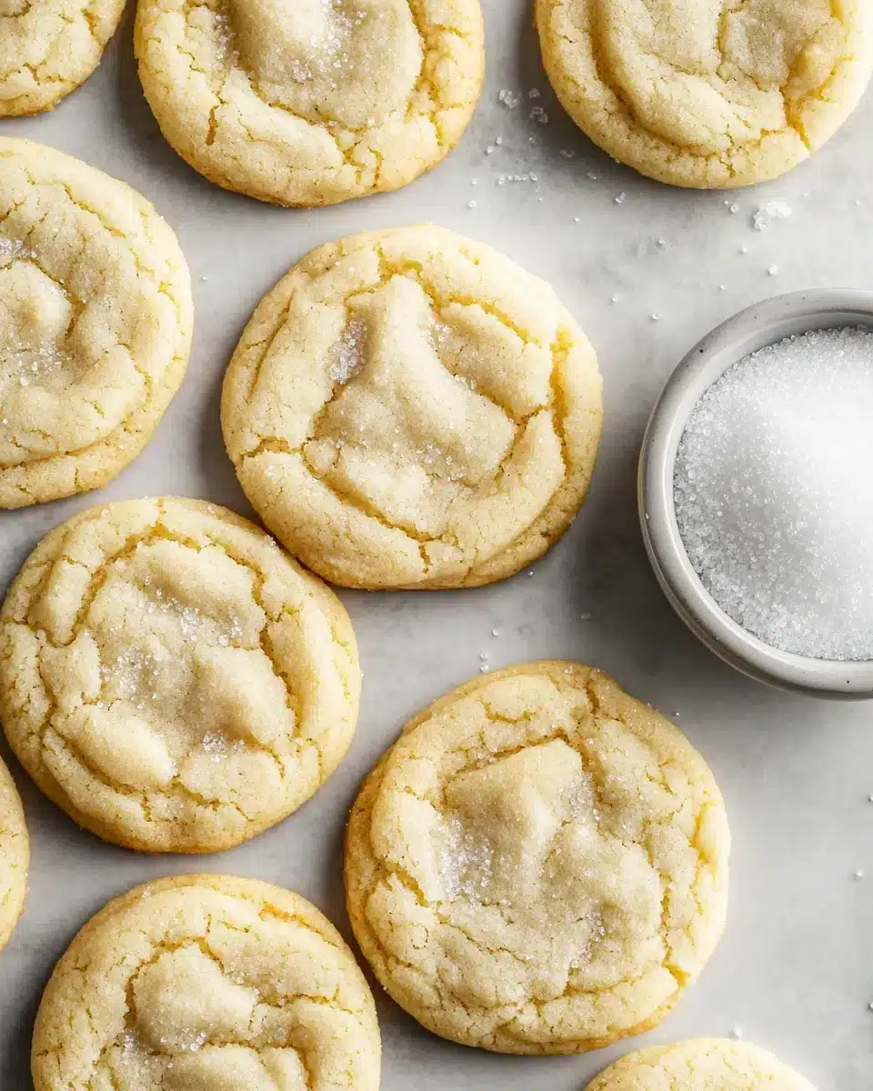 Chewy Sugar Cookies Chewy Sugar Cookies with a soft, inviting texture and a dish of sugar.