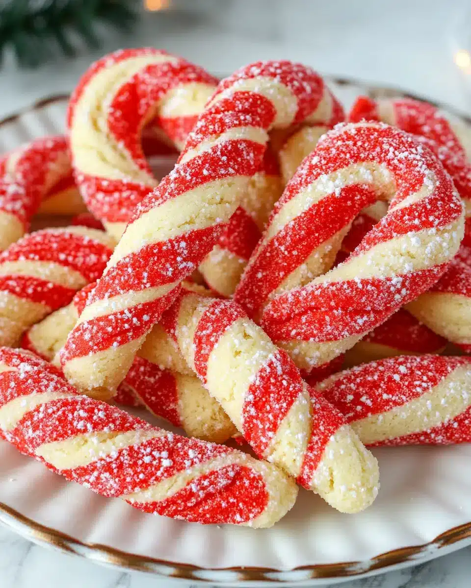 Festive Christmas Candy Cane Cookies Delicious Christmas Candy Cane Cookies on a white plate