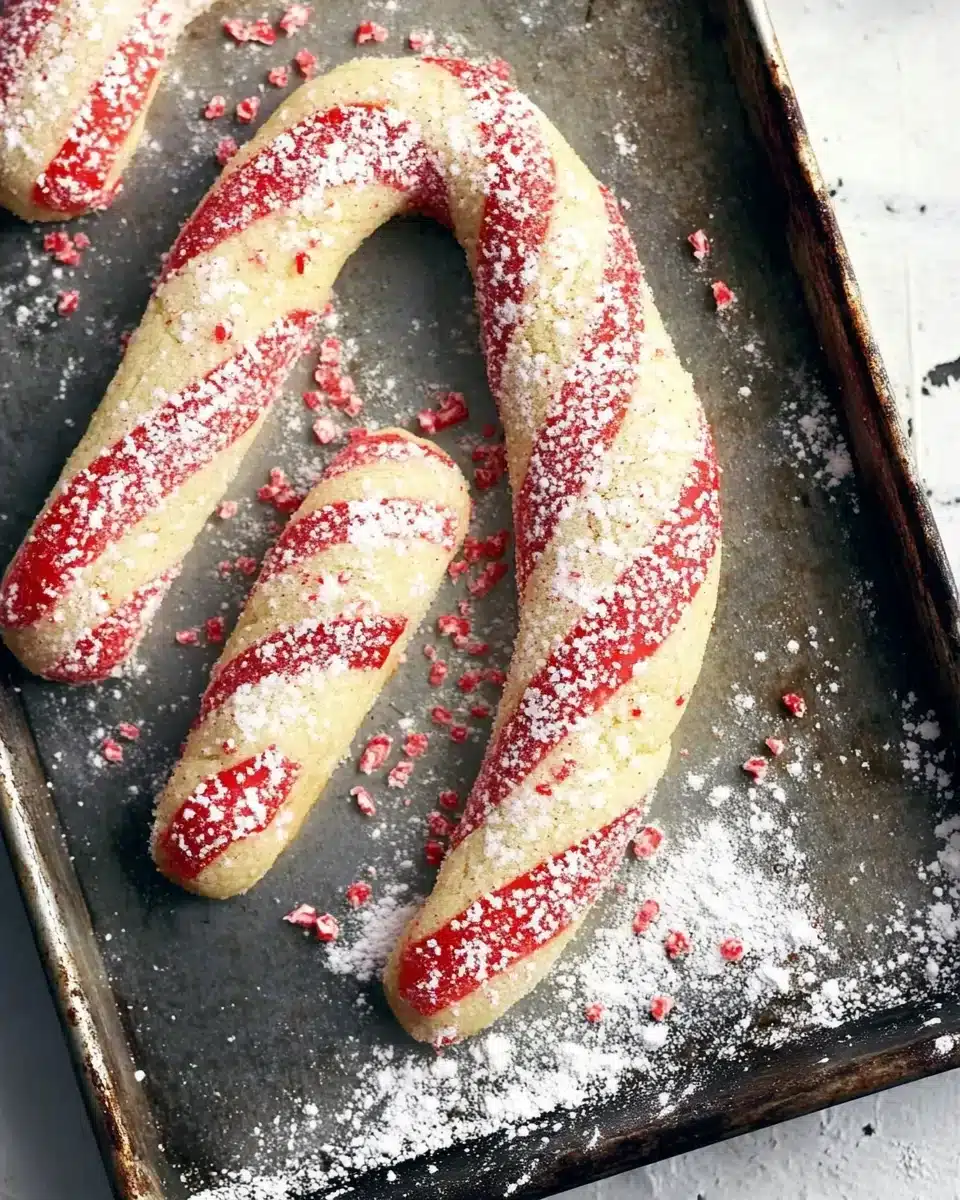 Christmas Candy Cane Cookies Delight Christmas Candy Cane Cookies with crushed peppermint scattered around
