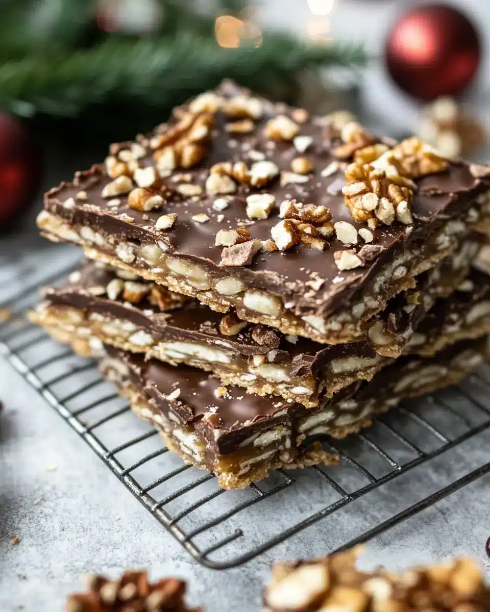 Delicious Christmas Crack with chocolate and nuts showcased beautifully.