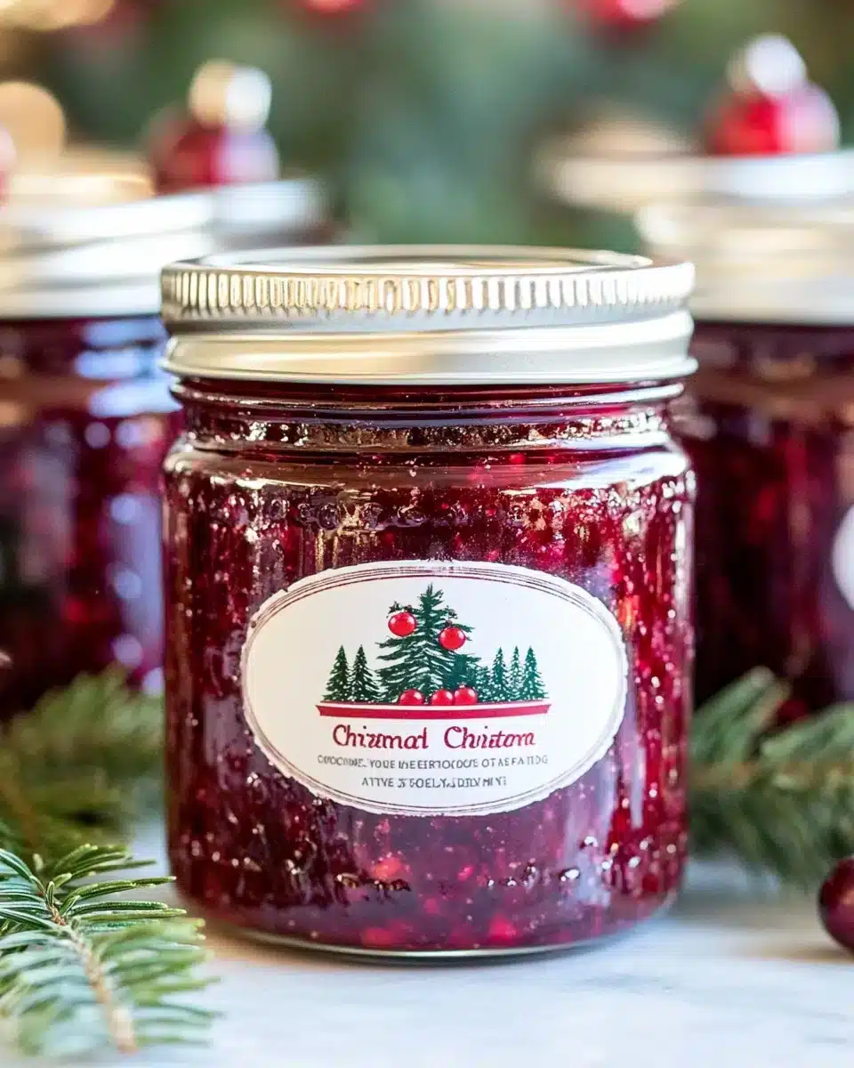 Homemade Christmas Jam with a rich, festive appearance.