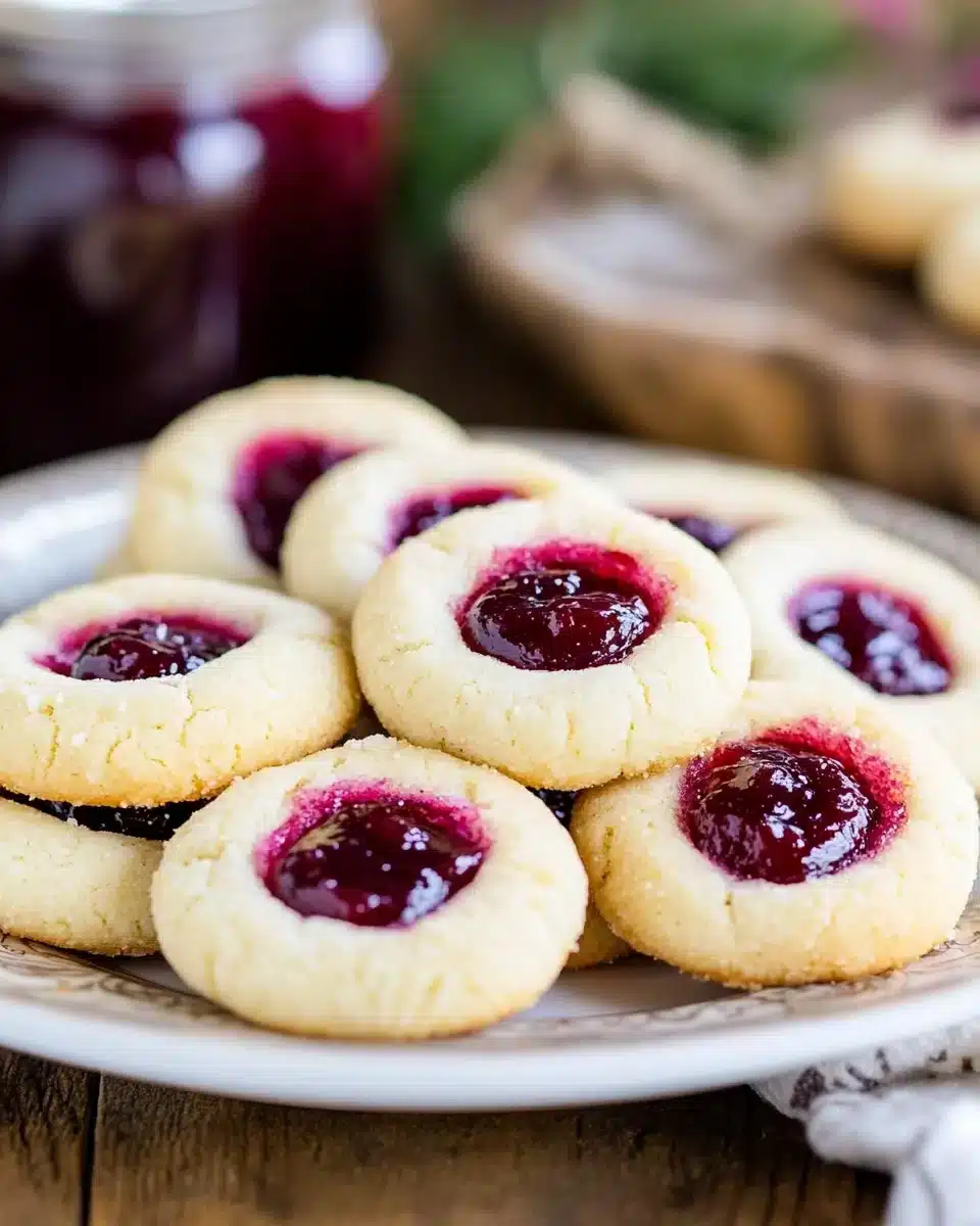 Delicious classic Thumbprint Cookies with jam centers for festive occasions.