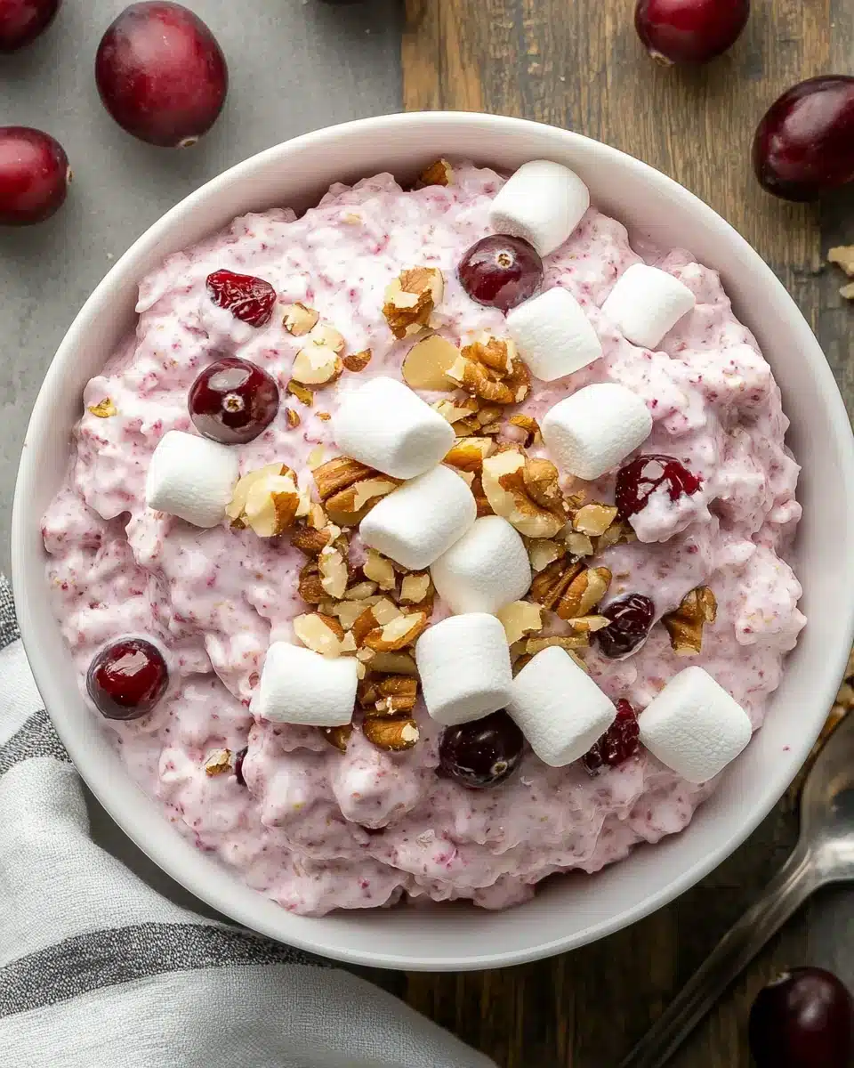 Cranberry Fluff Dessert Delicious Cranberry Fluff with marshmallows and grapes