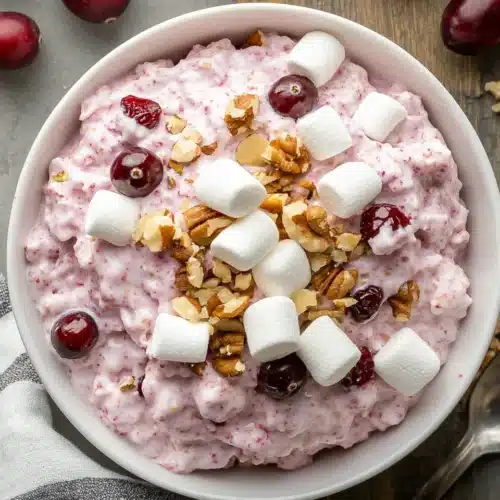 Cranberry Fluff 1 Delicious Cranberry Fluff with marshmallows and grapes
