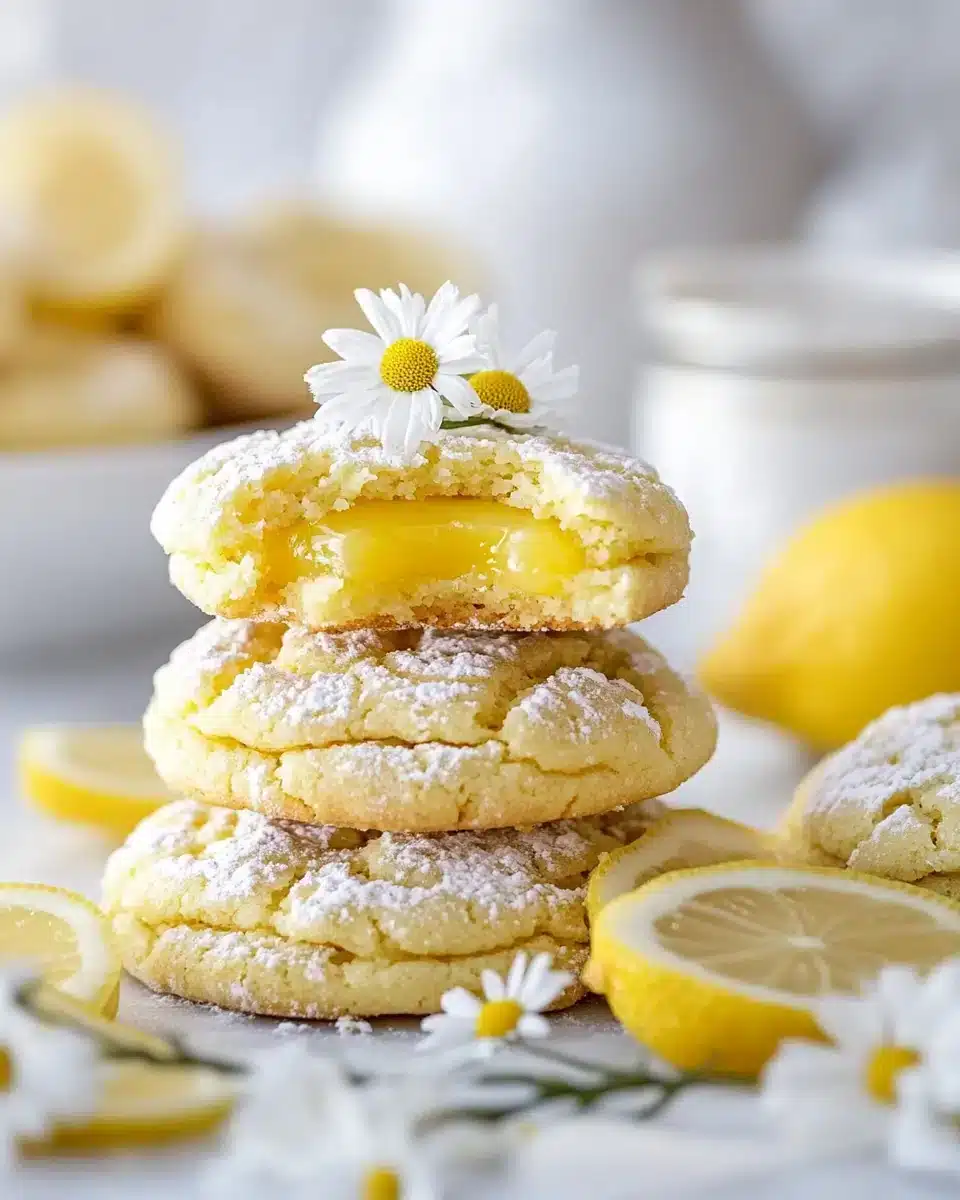 Delicious Gluten Free Lemon Curd Cookies stacked with lemon slices.