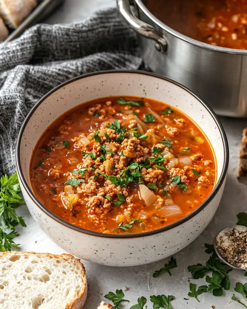 Delicious Golumpki Soup with tender cabbage and sausage