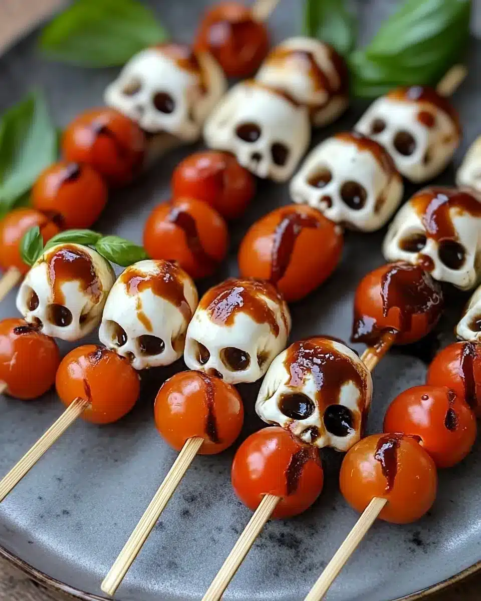 Halloween Caprese Salad Skewers Halloween Caprese Salad Skewers with mozzarella skulls and tomatoes
