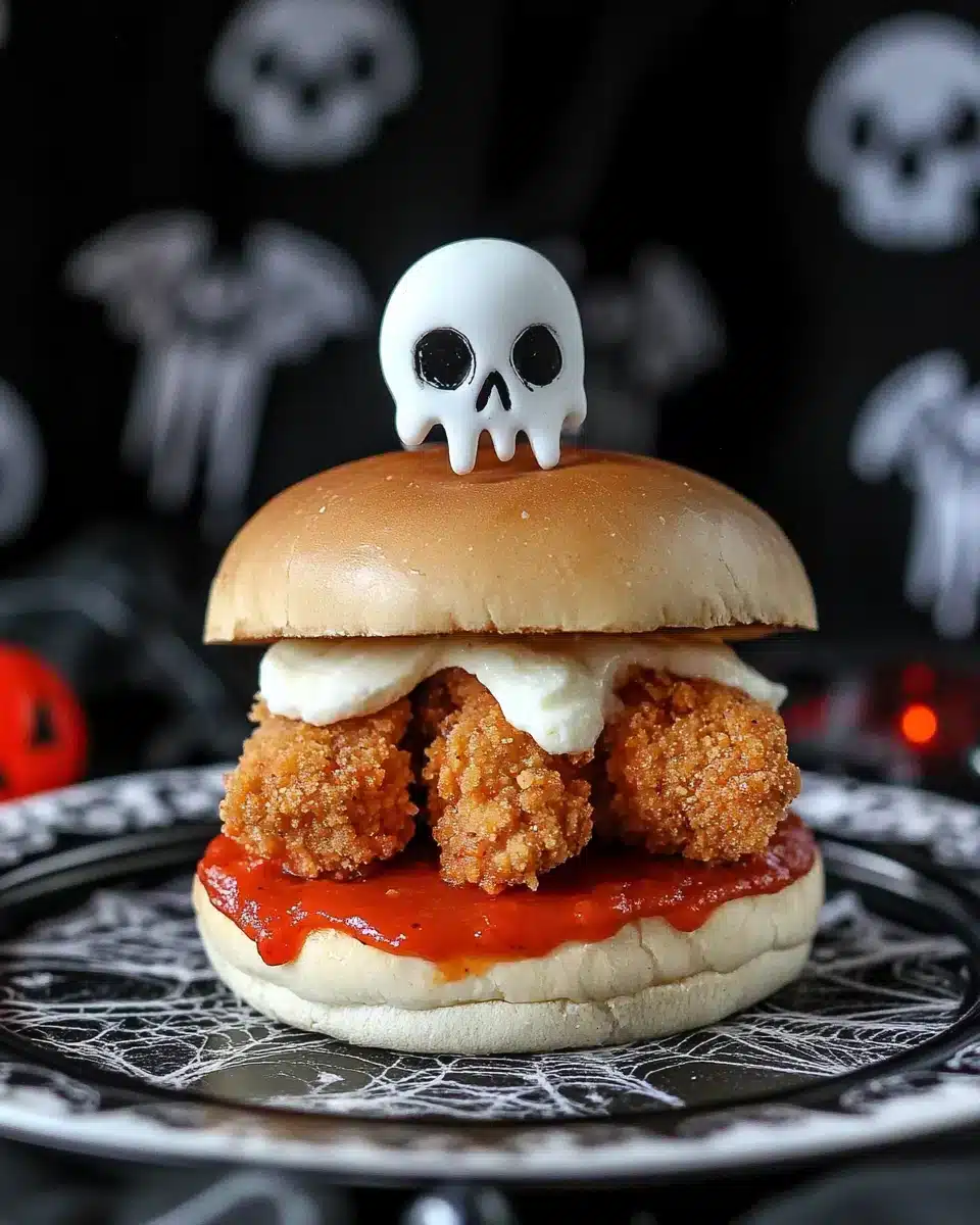 Halloween Chicken Parmesan Sliders Halloween Chicken Parmesan Sliders with teeth and olive eyes