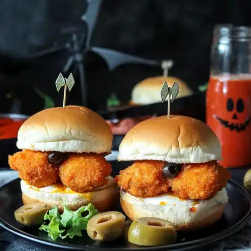 Halloween Chicken Parmesan Sliders 1 Halloween Chicken Parmesan Sliders with monster features and olives