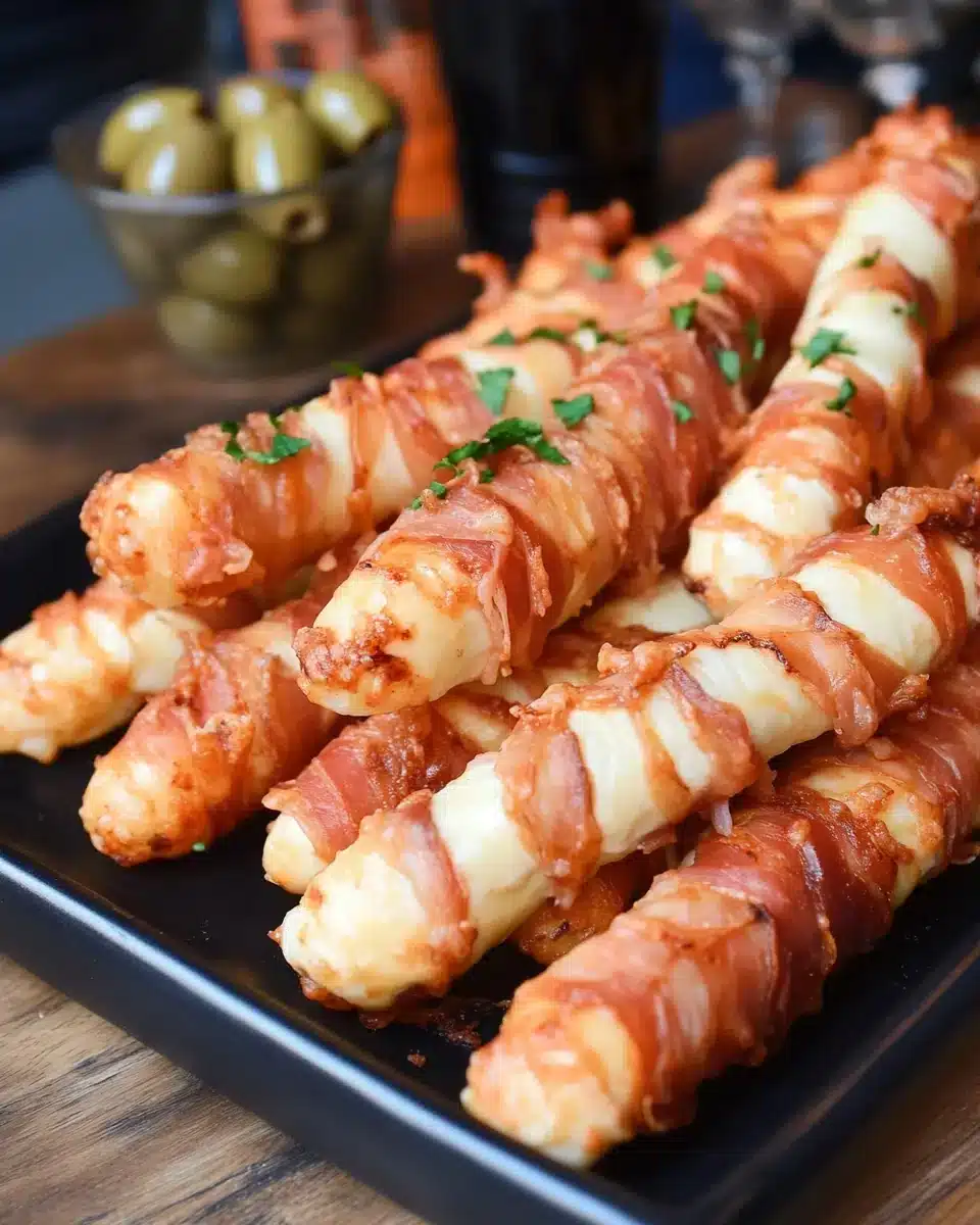 Halloween Witches Fingers Platter Dish of Halloween Witches Fingers with mozzarella, prosciutto, and olives.