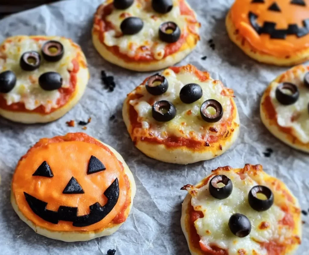 Delicious Easy Mini Halloween Pizzas karaitatoszamilo A close up shot of mini Halloween pizzas with 3e635c93 eb7f 4b79 94a8 685ad7c9c4fd