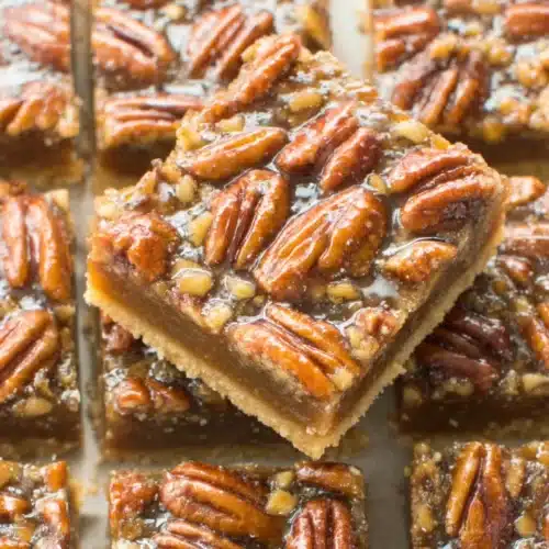 Delicious Keto Pecan Pie Bars with a crunchy pecan topping.
