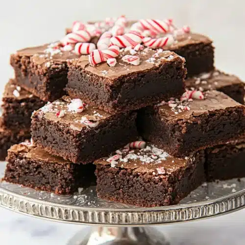 One Bowl Peppermint Brownies with festive crushed peppermint on top.