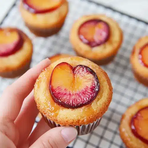Delicious Peach Upside Down Mini Cakes cooling in a kitchen setting.