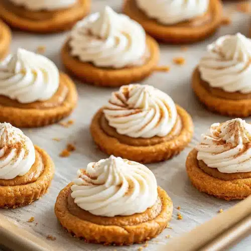 Delicious Pumpkin Pie Cookies topped with whipped cream.