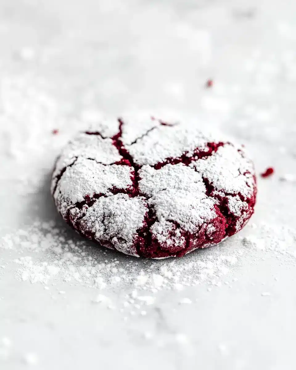Red Velvet Crinkle Cookie Delight Delicious Red Velvet Crinkle Cookie with powdered sugar coating