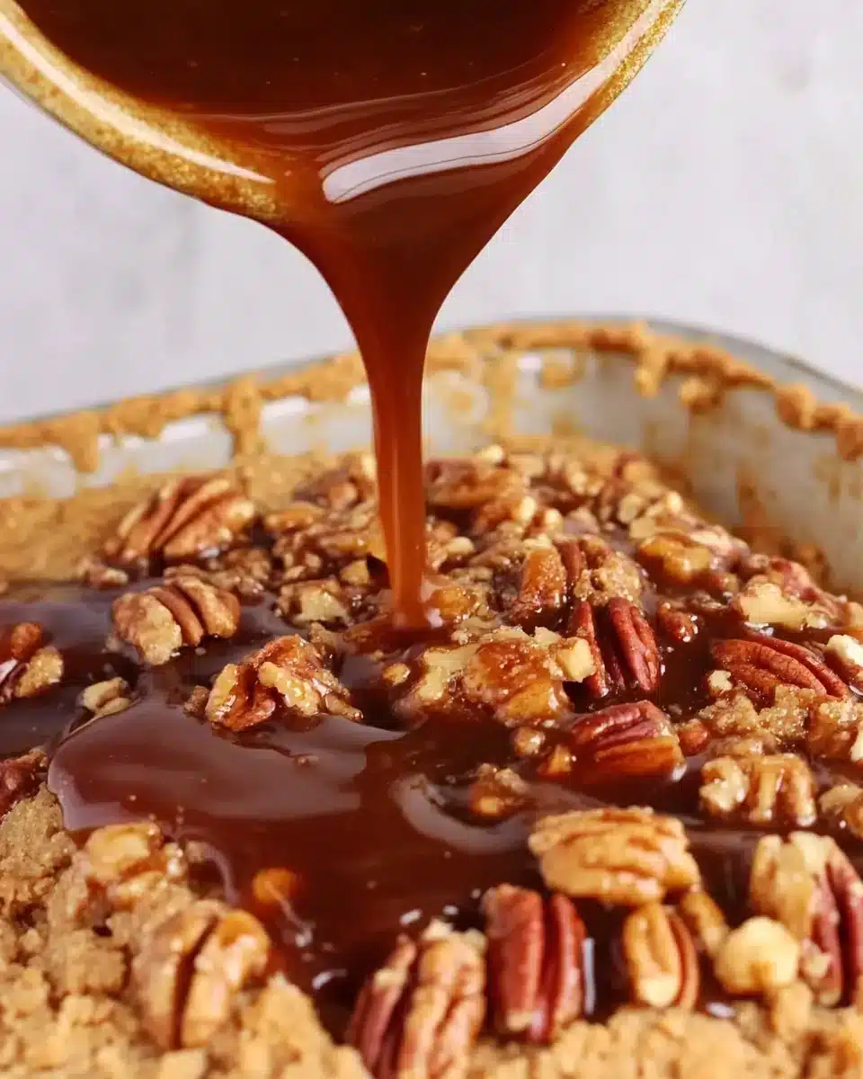 Delicious Salted Maple Pecan Pie Bars in a baking dish.