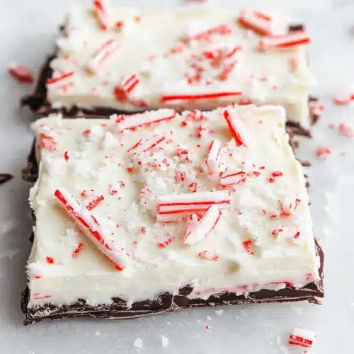Delicious salted peppermint bark with crushed peppermint on top.