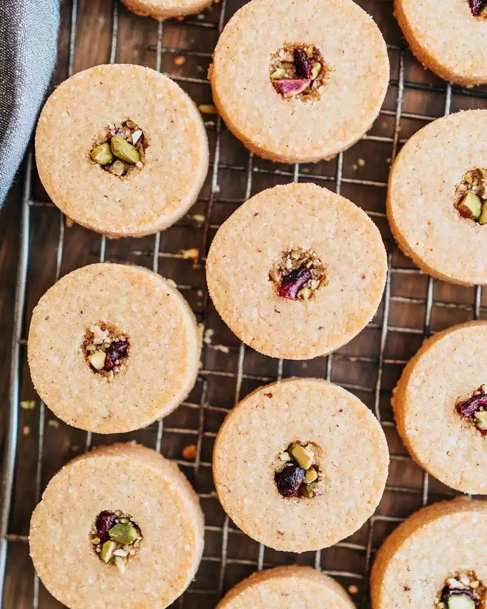 Festive Shortbread Cookies Delicious shortbread cookies with pistachios and cranberries.