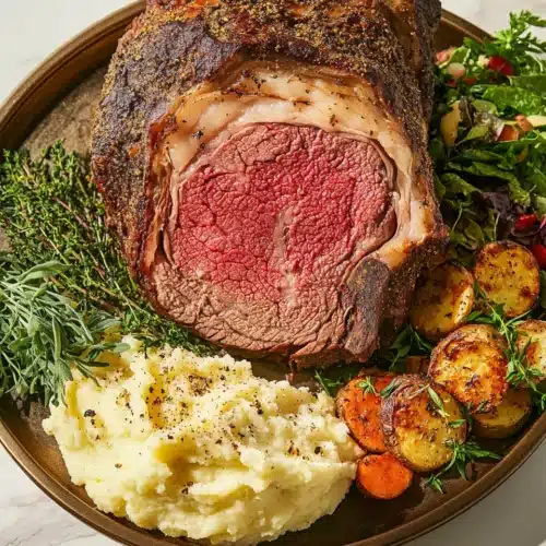 Tasty Christmas Prime Rib 1 Delicious Tasty Christmas Prime Rib served with sides.