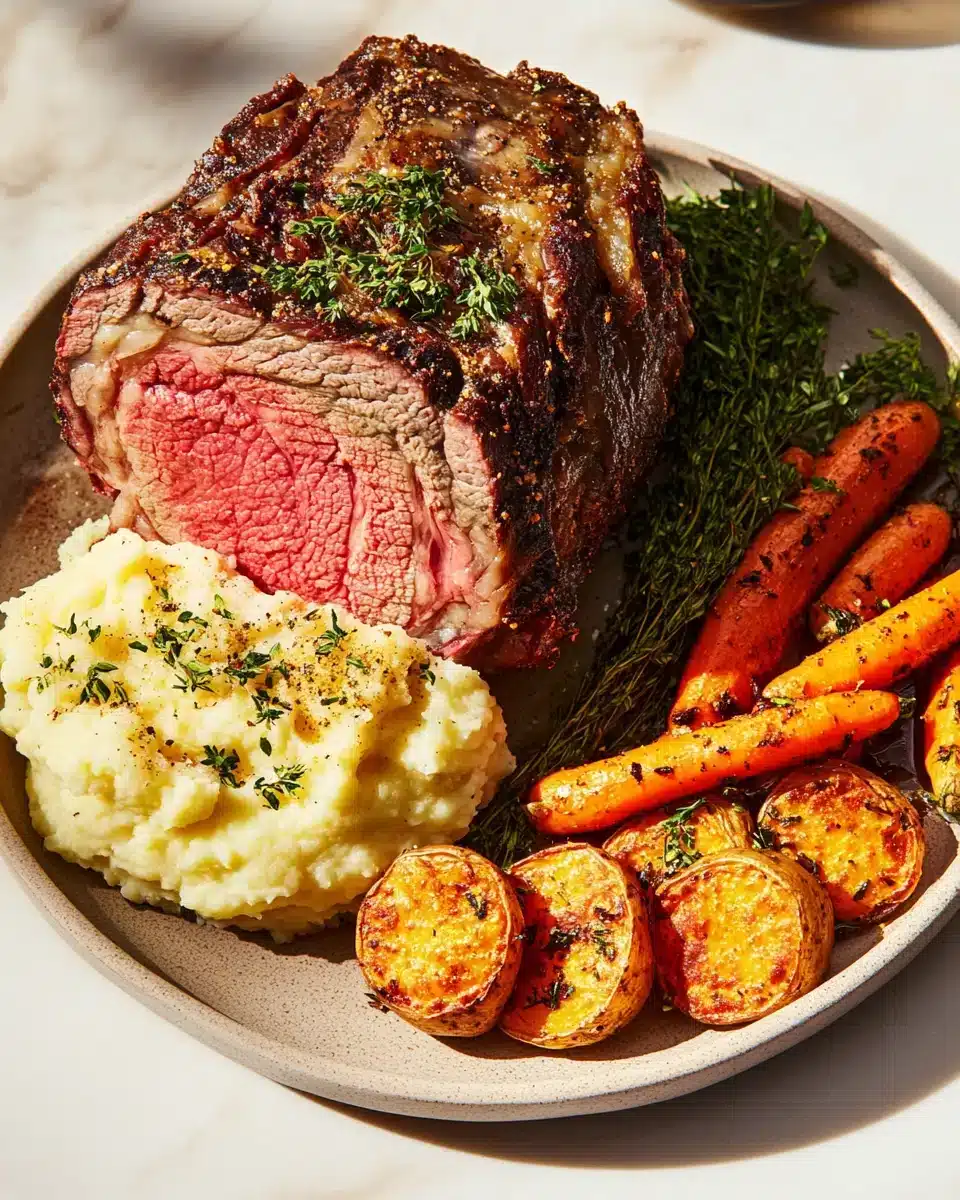 Tasty Christmas Prime Rib Tasty Christmas Prime Rib served with mashed potatoes and carrots