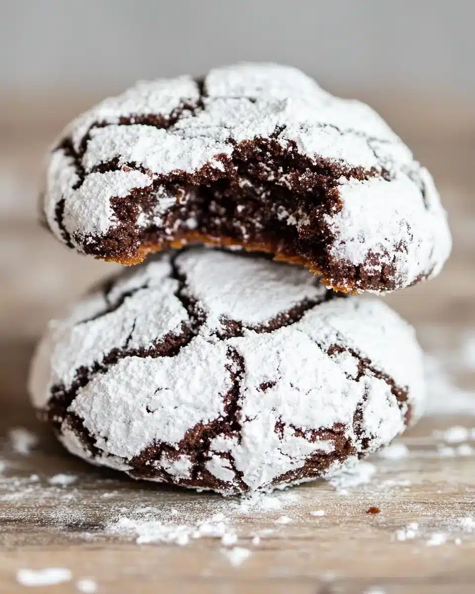Delicious Vegan Chocolate Crinkle Cookies with a powdered sugar coating