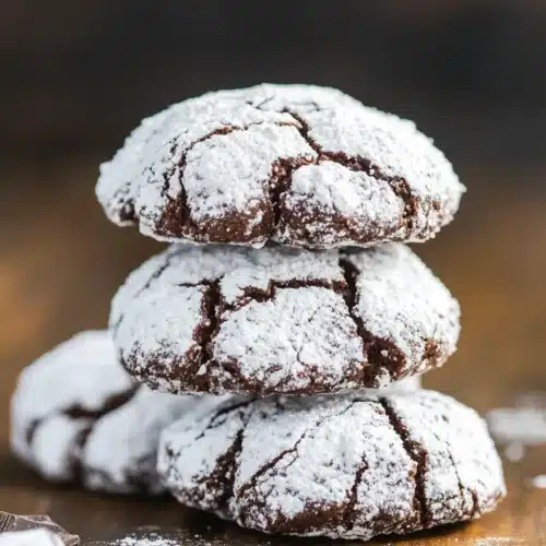Vegan Chocolate Crinkle Cookies dusted with powdered sugar