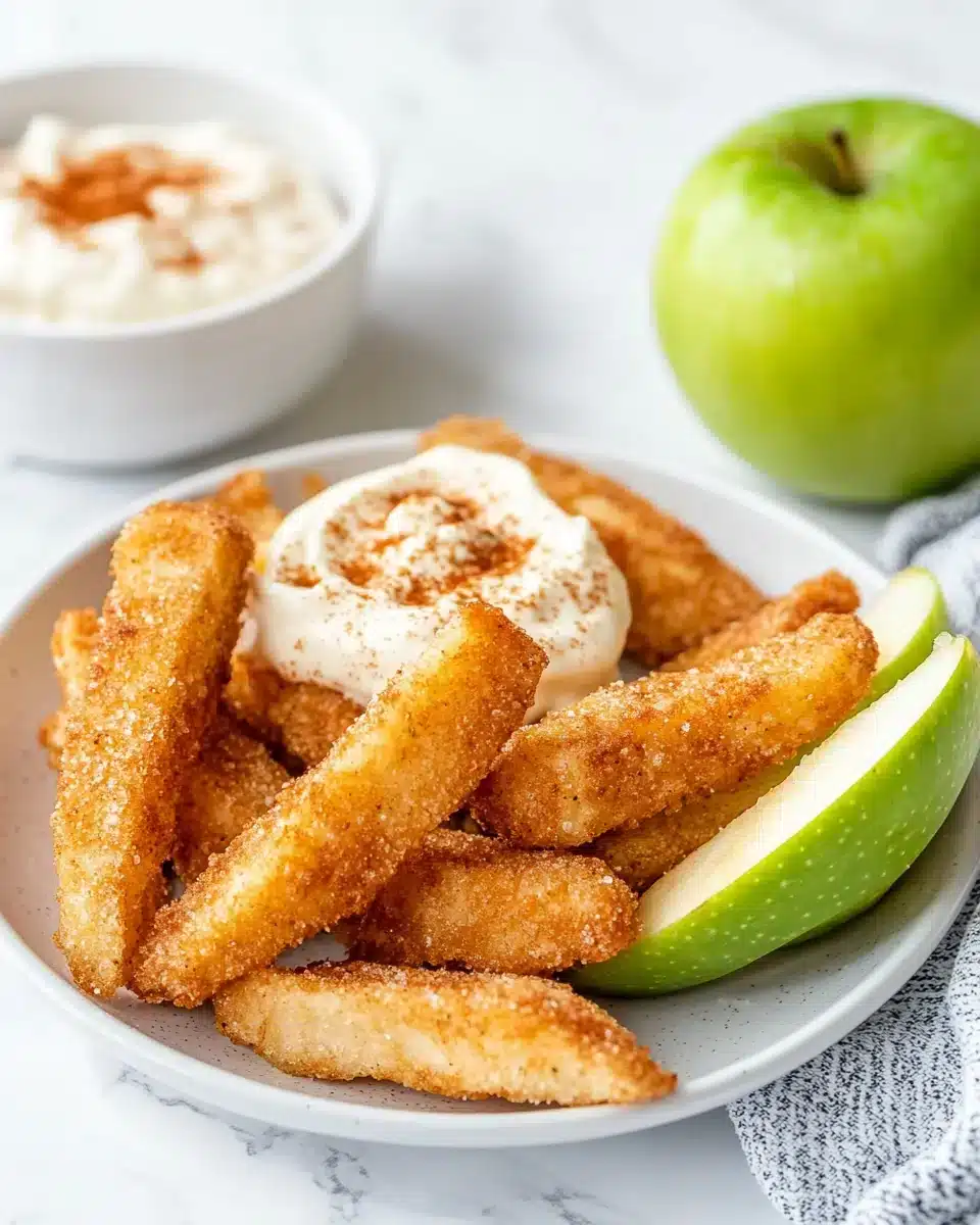 Air Fryer Apple Fries - A Crispy Delight Delicious Air Fryer Apple Fries served with creamy dip.