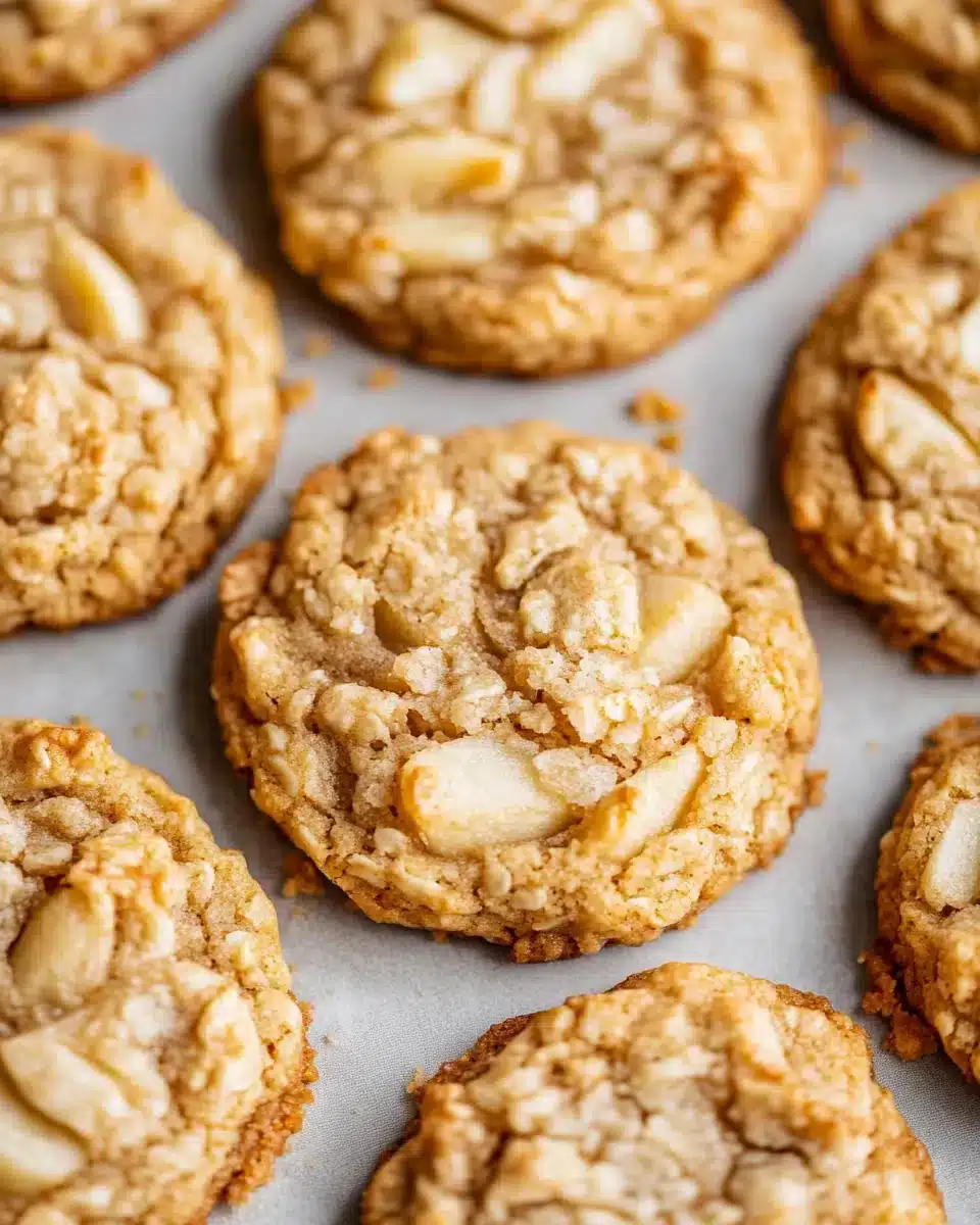 Freshly Baked Apple Crisp Cookies Delicious apple crisp cookies with golden topping and glaze, perfect for any occasion.