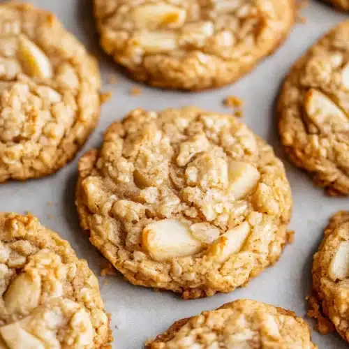 Apple Crisp Cookies 1 Delicious apple crisp cookies with golden topping and glaze, perfect for any occasion.