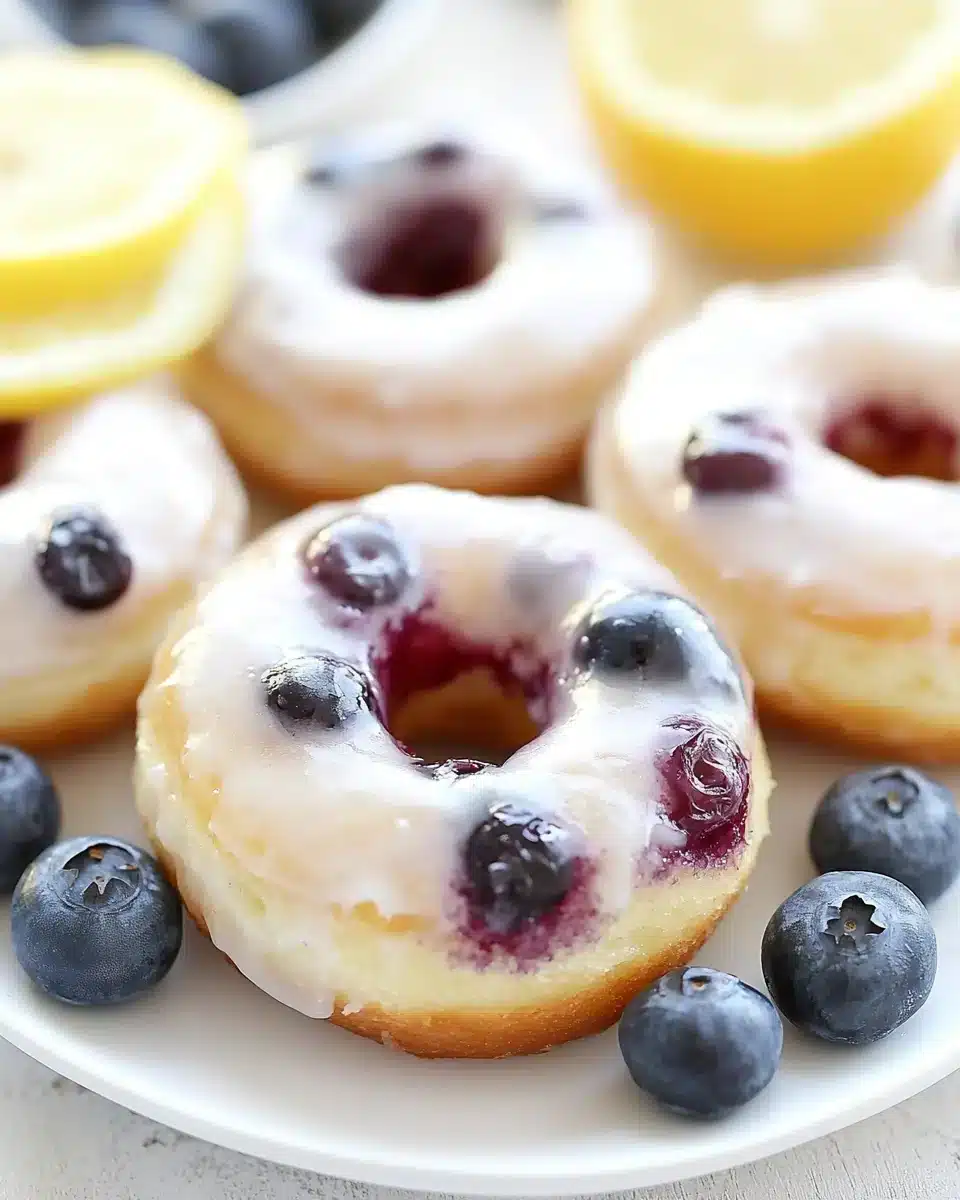 Delicious Baked Lemon Blueberry Donuts Baked Lemon Blueberry Donuts topped with lemon glaze and blueberries