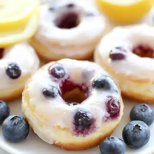 Baked Lemon Blueberry Donuts 1 Baked Lemon Blueberry Donuts topped with lemon glaze and blueberries
