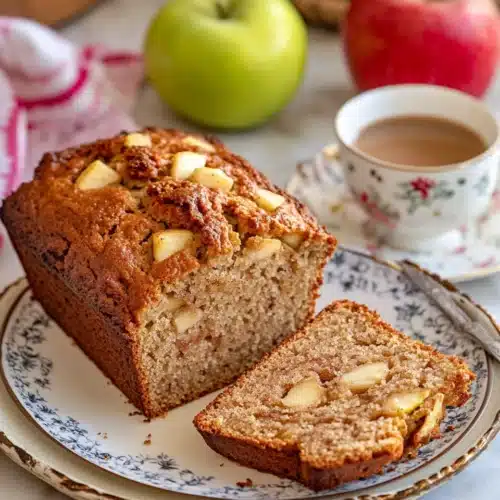 Delicious Best Homemade Apple Bread sliced and served with coffee.