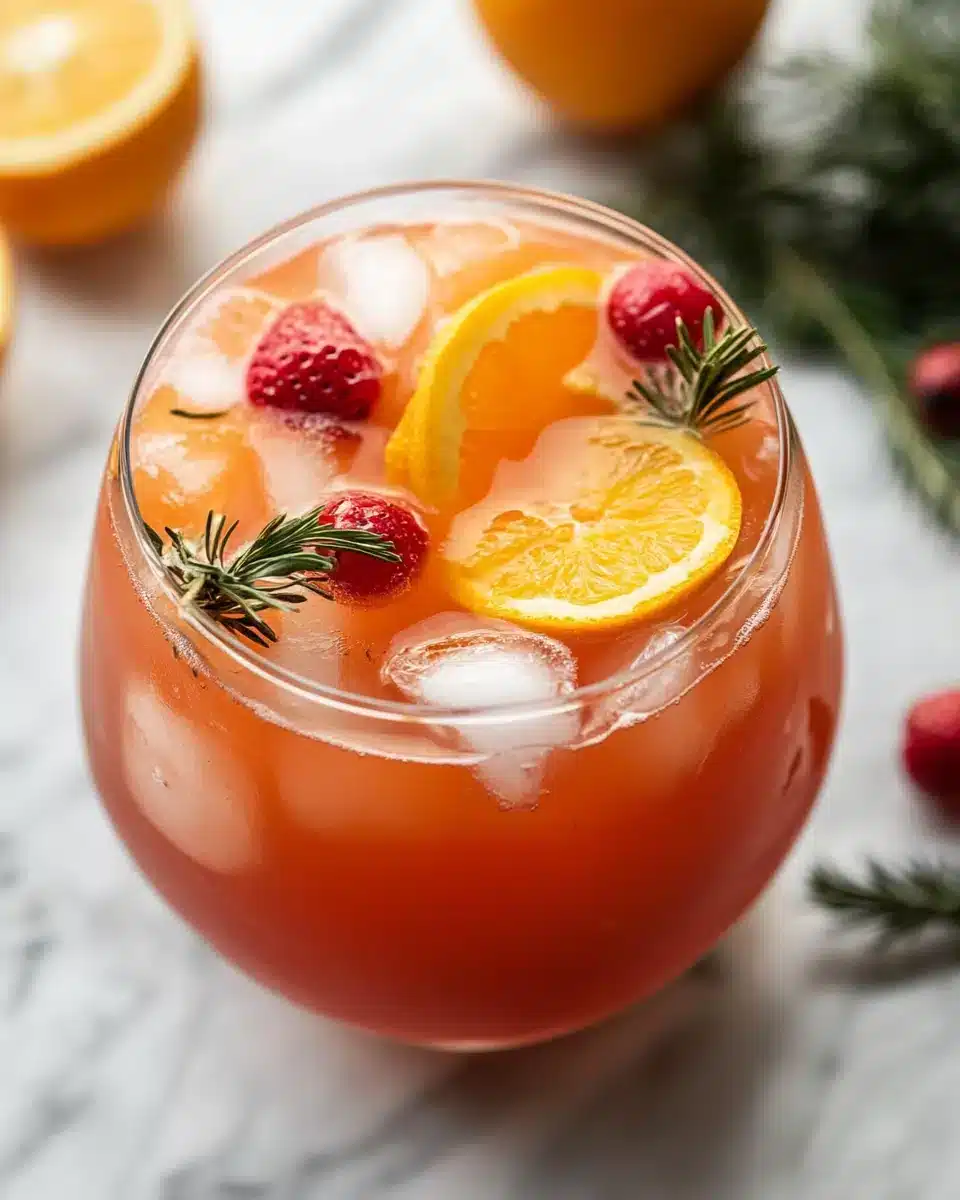 Refreshing Breakfast Punch with fruits and ginger ale served in a punch bowl