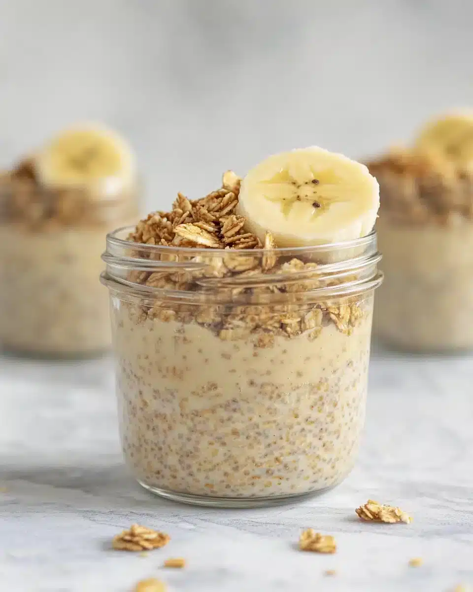 Delicious Brown Sugar Overnight Oats in a jar with toppings.