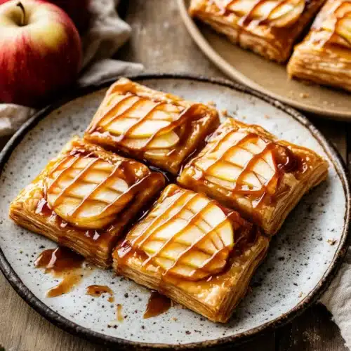 Caramel Apple Puff Pastries 1 Delicious Caramel Apple Puff Pastries drizzled with caramel sauce.