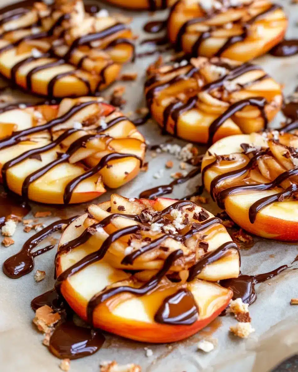 Delicious Caramel Apple Slices with chocolate drizzle