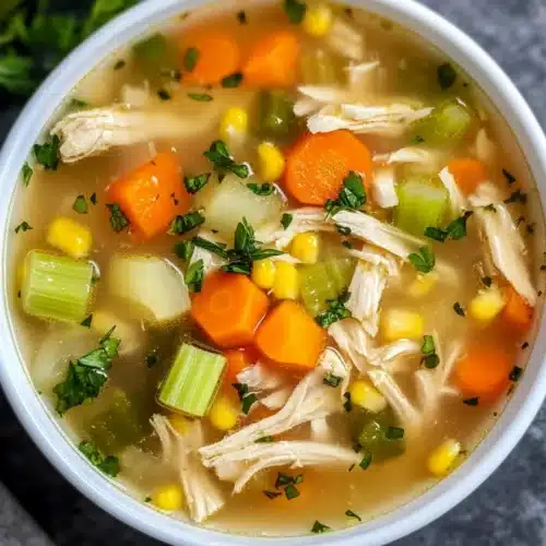 Delicious chicken vegetable soup bursting with flavors.
