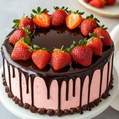 Chocolate-Covered Strawberry Cakes with rich chocolate and fresh strawberries.