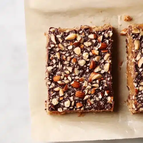 Christmas Toffee with chocolate and nuts ready to enjoy.