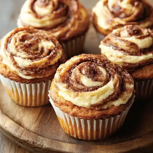 Delicious Cinnamon Roll Muffins with gooey filling and creamy frosting.