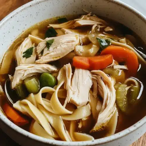 Delicious Classic Ginger Garlic Chicken Noodle Soup in a cozy bowl.
