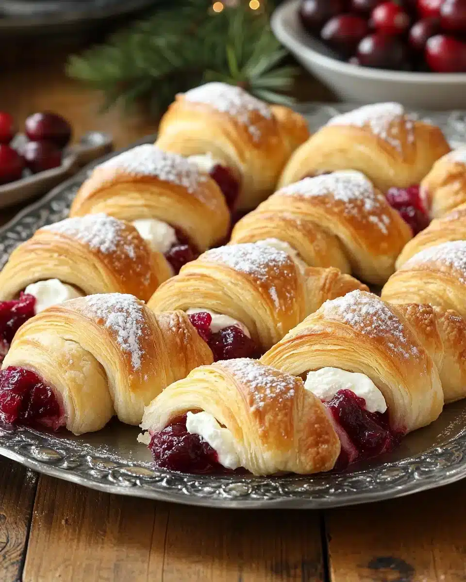 Delicious cream cheese cranberry crescent rolls ready for the Thanksgiving table.