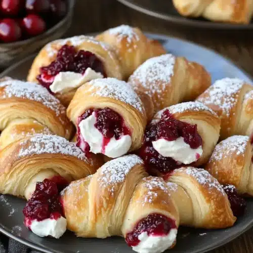 Cream cheese cranberry crescent rolls on a plate, perfect for Thanksgiving.